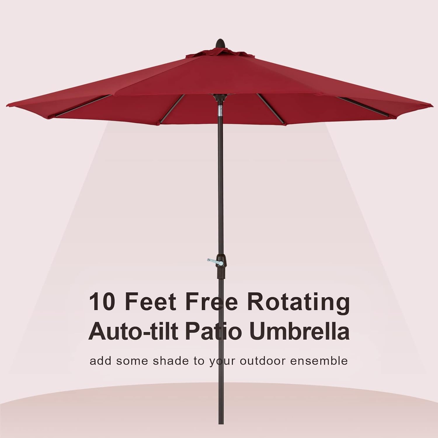 Tempera 10' Outdoor Market Patio Table Umbrella with Auto Tilt and 360°swivel,with Sturdy Pole&Fade resistant Sunbrella canopy,Easy to set,Cherry