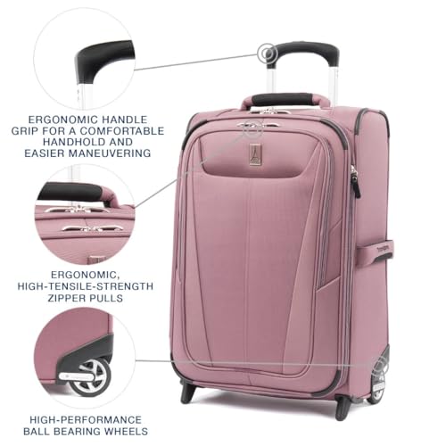 Travelpro Maxlite 5 Softside Expandable Upright 2 Wheel Carry on Luggage, Lightweight Suitcase, Men and Women, Burgundy, Carry On 22-Inch