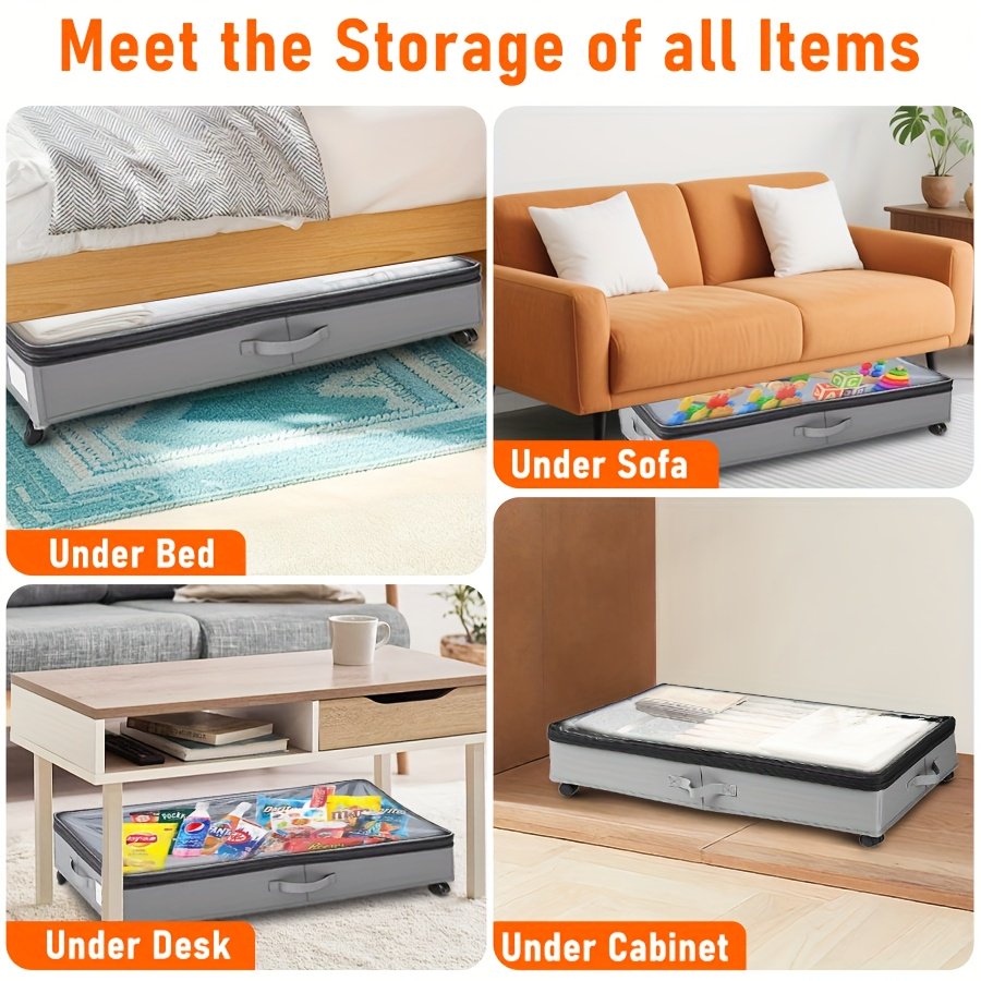 Under Bed Storage Box 30x16x7 Inch Foldable - Gray Fabric Storage Bag for Blankets Clothes Quilts Sweaters Pillows Sheets