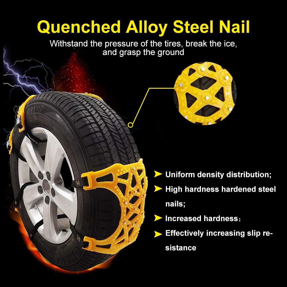 Soyond Snow Chains Car Anti Slip Snow Tire Chains Adjustable Anti-Skid Chains Car Tire Snow Chains for Car/SUV/Trucks Tire Width 6.4-10.9" 165-275mm Pack of 2