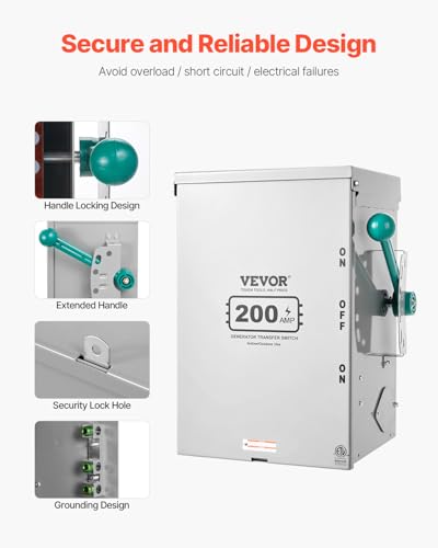 VEVOR 200A Generator Transfer Switch, 48000W Manual Transfer Switch, Heavy Duty Double-Throw Power 120/240V, Meeting NEMA 3R Standards, for Outdoor, Indoor, and Portable Generator ETL Certification
