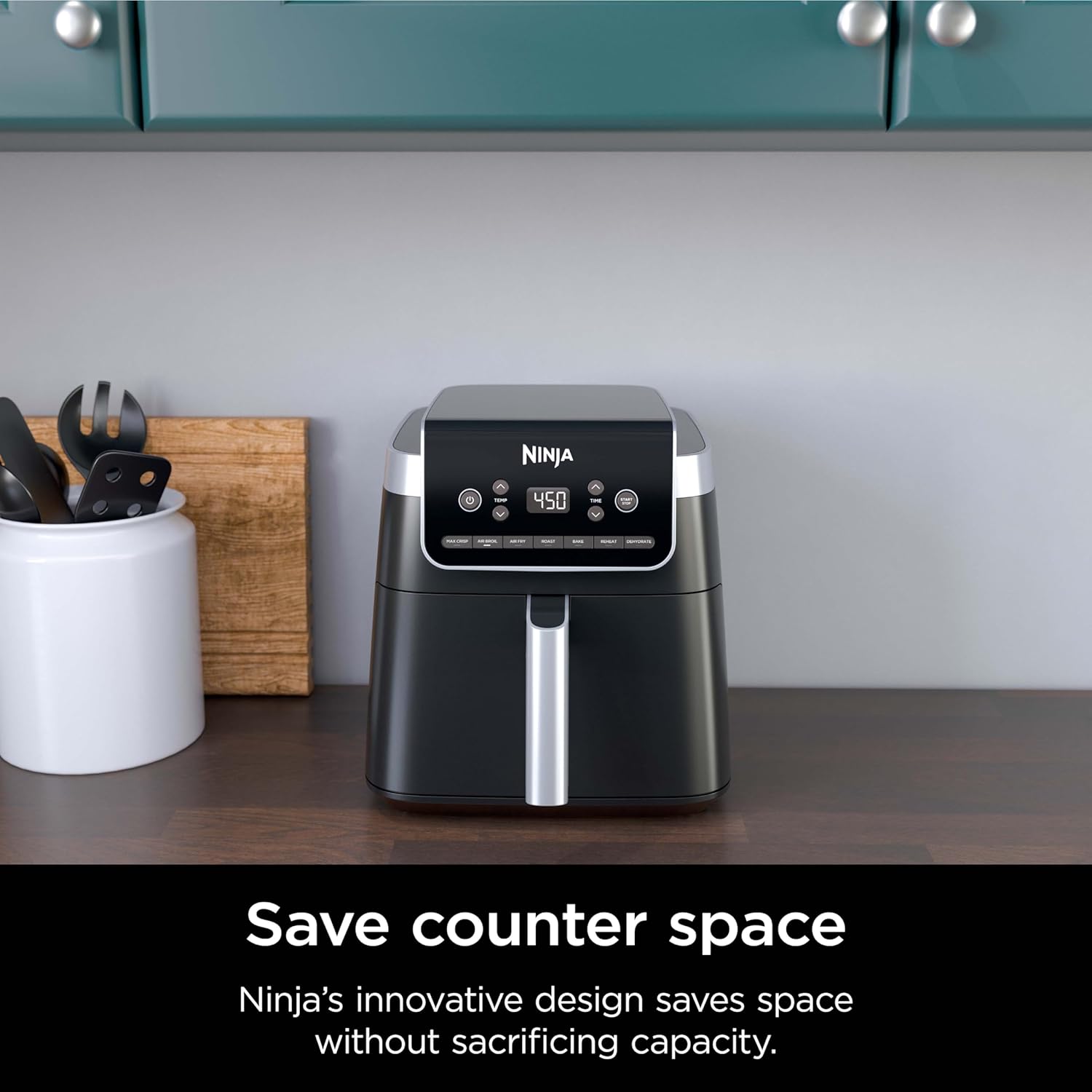 Ninja Air Fryer Pro XL 7-in-1, Max Crisp Tech, 450F for Hotter, Crispy Results, 6.5 QT Capacity fits 9 lbs wings, Max Crisp, Broil, Air Fry, Roast, Bake, Reheat, Dehydrate, Space Saving, Grey, AF182
