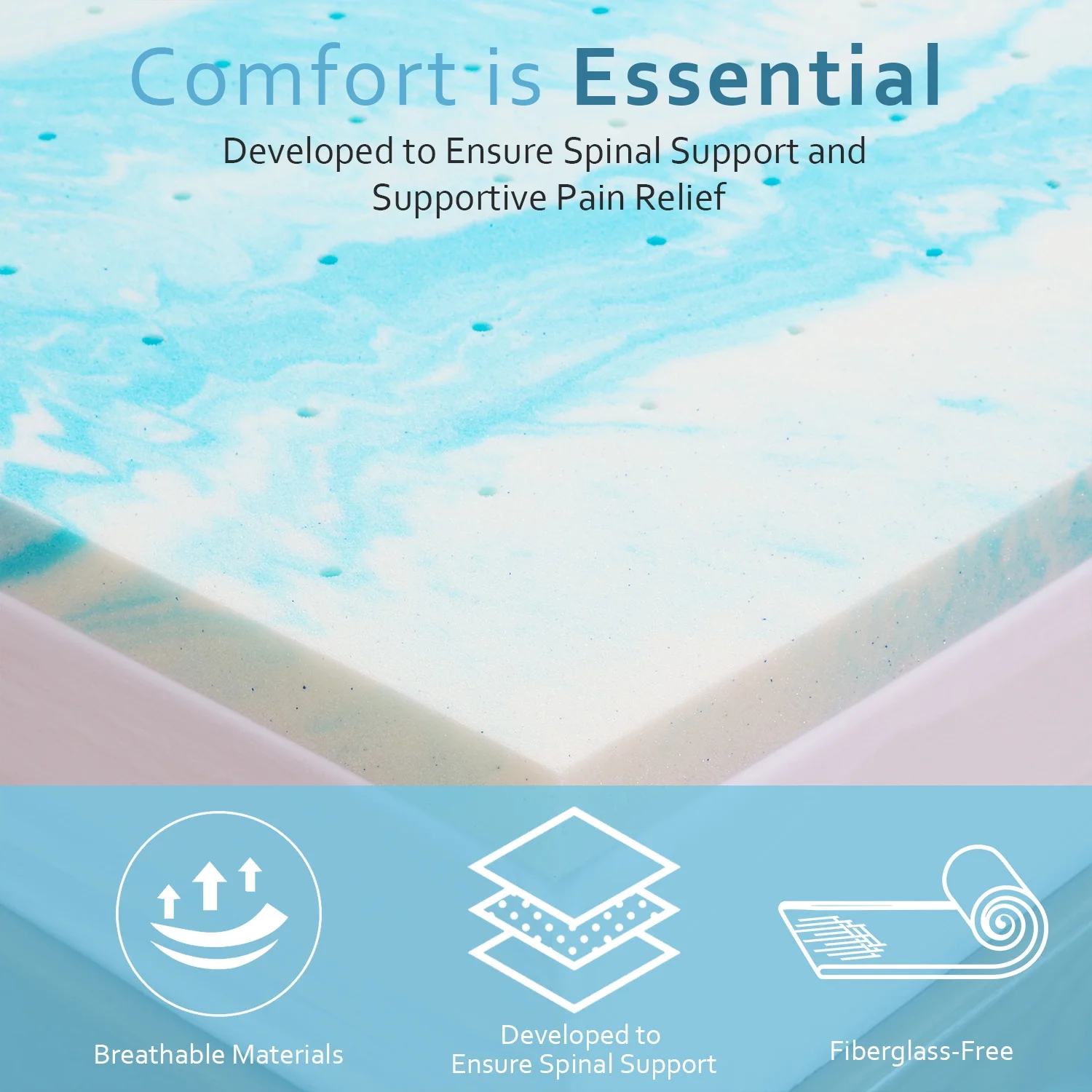 2 Inch Mattress Topper, Queen Gel Memory Foam Mattress Topper in a Box - Curated Treasures Market