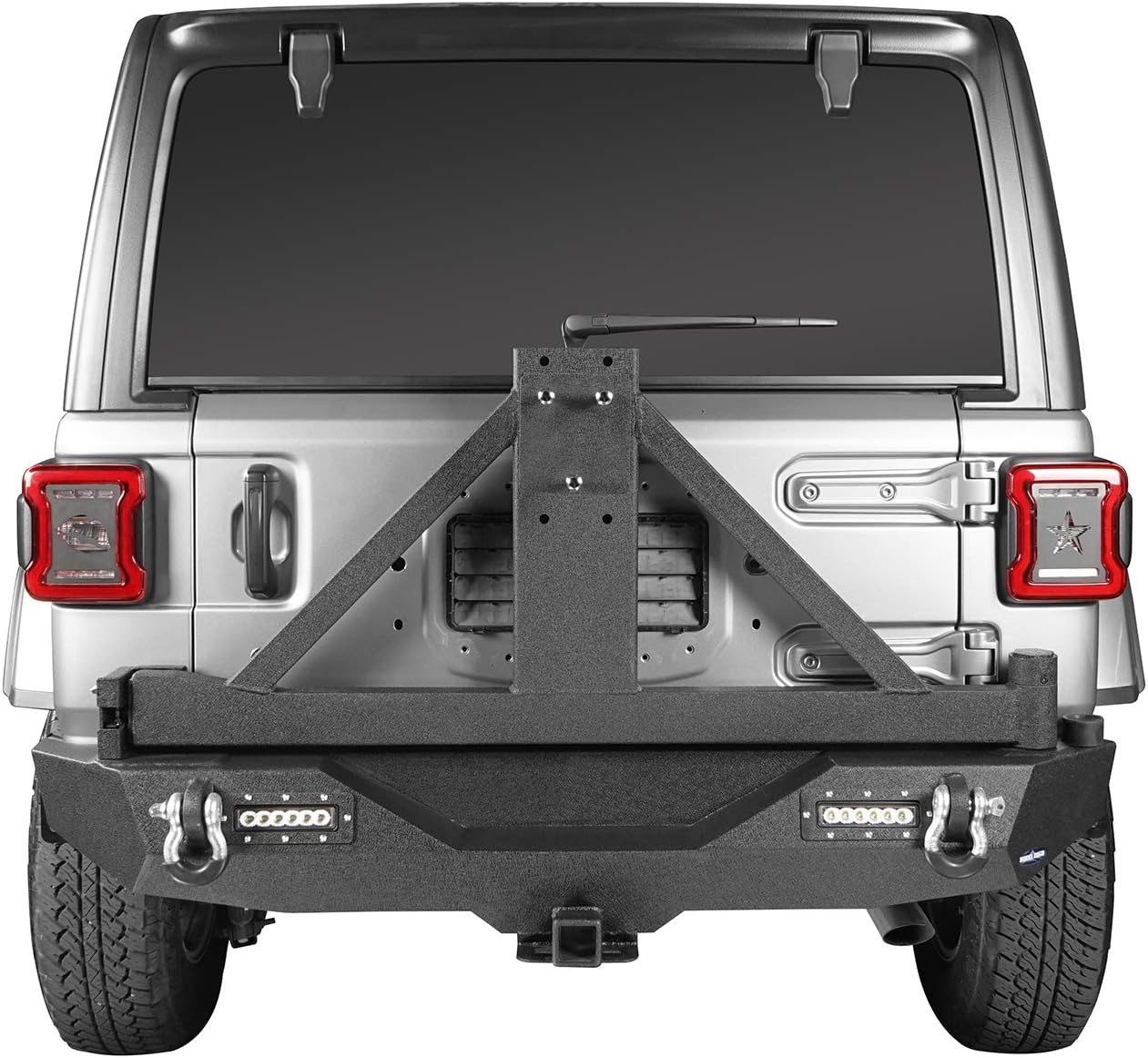u-Box JL Solid Steel Rear Bumper w/ Spare Tire Carrier & LED Floodlights Compatible with Jeep JL & JLU Wrangler 2018 2019 2020 2021 2022