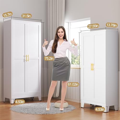 75.2" Tall Metal Pantry Cabinet, Storage Cabinets with 4 Door and 4 Adjustable Shelves, Black Kitchen Pantry Storage Cabinet, Freestanding Cupboard for Kitchen Dining Room Living Room Bathroom