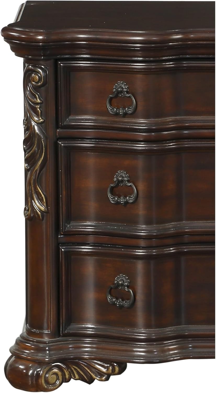Royal Bedroom Cherry Finish Nightstand of 3 Drawers Ring Pulls Traditional Home Furniture