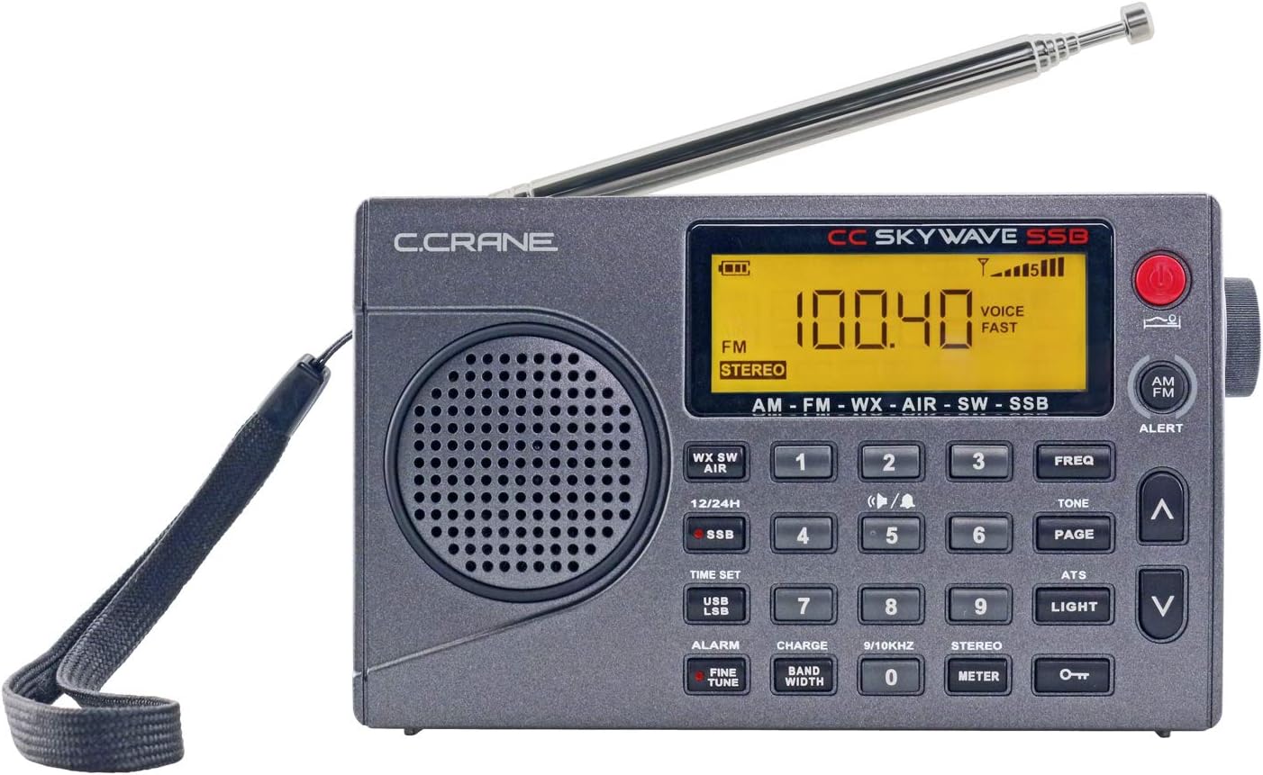 C. Crane CC Skywave SSB AM, FM, Shortwave, NOAA Weather + Alert, Scannable VHF Aviation Band and Single Side Bands Small Battery Operated Portable Travel Radio