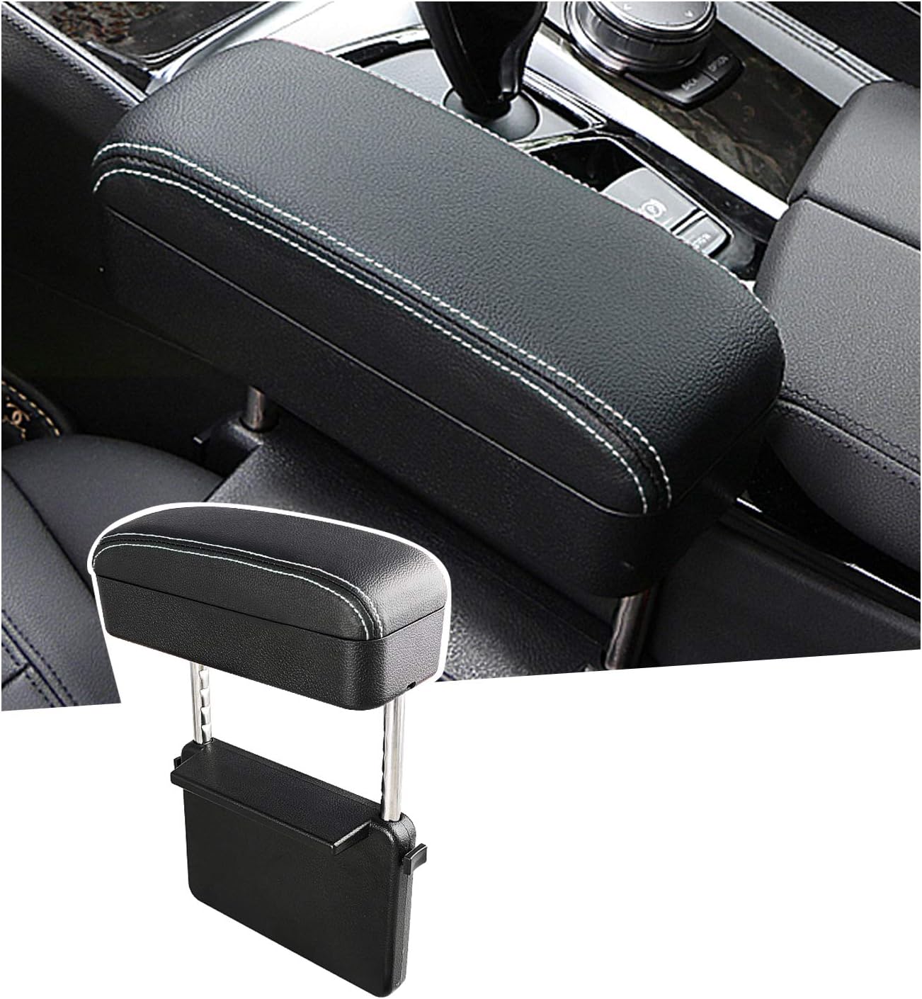 SKTU Auto Car Armrest Extender Support Elbow & Forearm Arm Wrist Rest Support Adjustable Height Comfort Pad Universal Fit for Most Car Models Center Console (Black with Organizer) Pack of 2