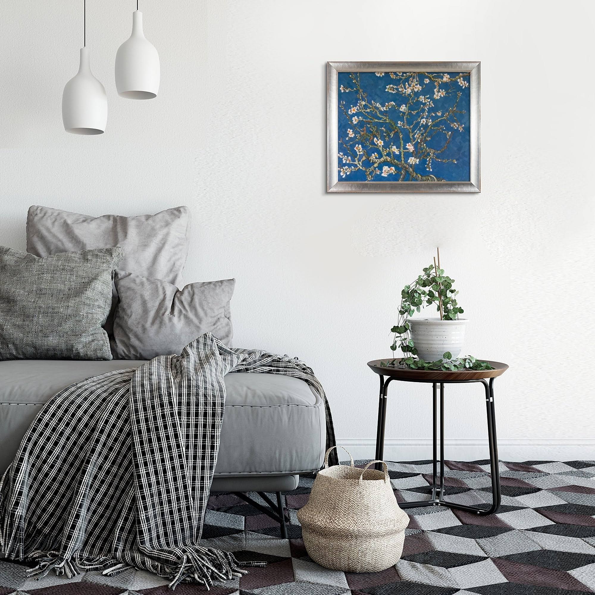 La Pastiche Vincent Van Gogh &Branches of An Almond Tree in Blossom& Hand Painted Oil Reproduction, Size: Medium, Brown