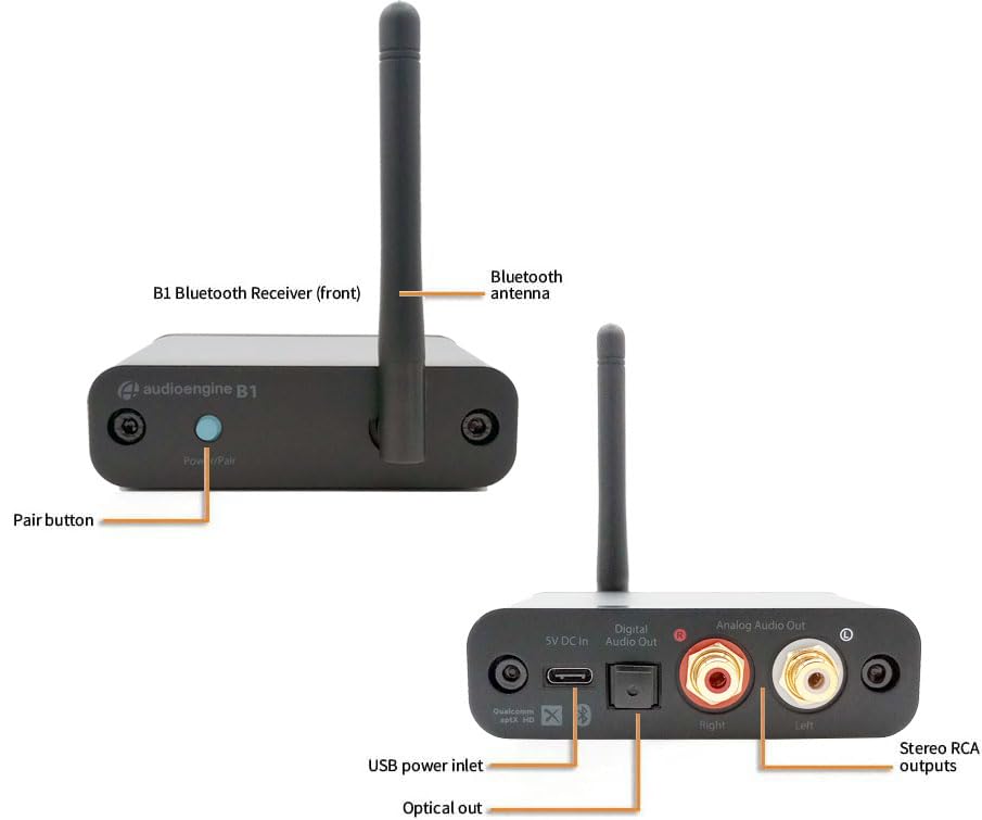 Audioengine B1 5.3 Bluetooth Receiver for Older Classic Stereo Speakers and Sound Systems - Long Range HiFi Adaptive Wireless Up to 32 Bit Audio Music Streamer