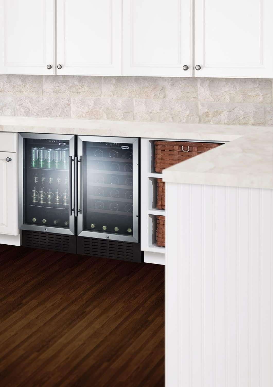 Summit SWC1840BADA 18"" ADA Compliant Built-In Wine Cellar with 34 Bottle Capacity Black Cabinet 5 Wood Shelves and Automatic Defrost in Stainless Steel