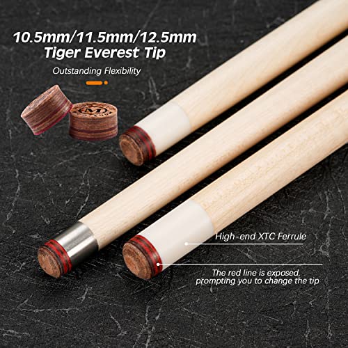 KONLLEN Pool Cue Stick Pro Taper Canadian Maple Billiard Pool Sticks for Adults with Low Deflection Shaft (10.5mm/11.5mm/12.5mm Tip) Professional Billiard Cue Set with Extension and Cue Case
