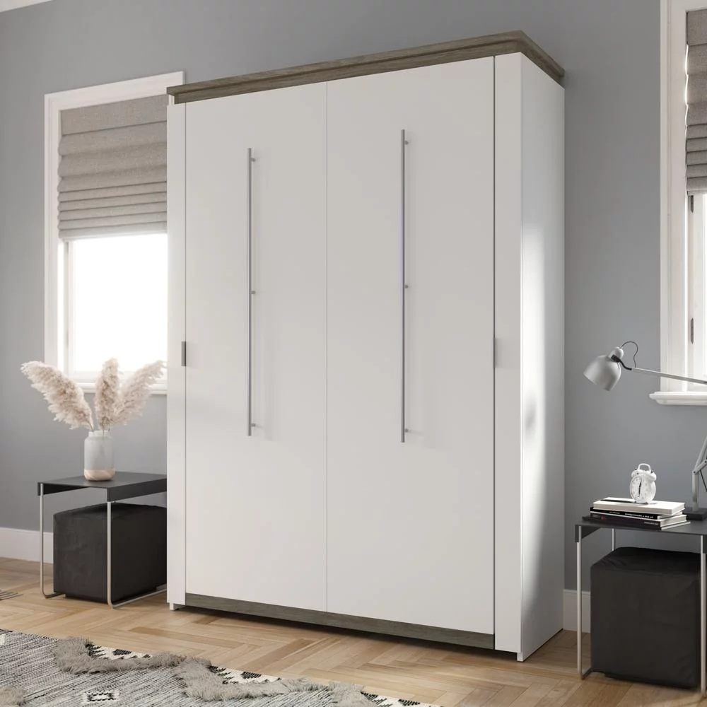 Bestar Orion 61" Full Murphy Bed in White and Walnut Gray