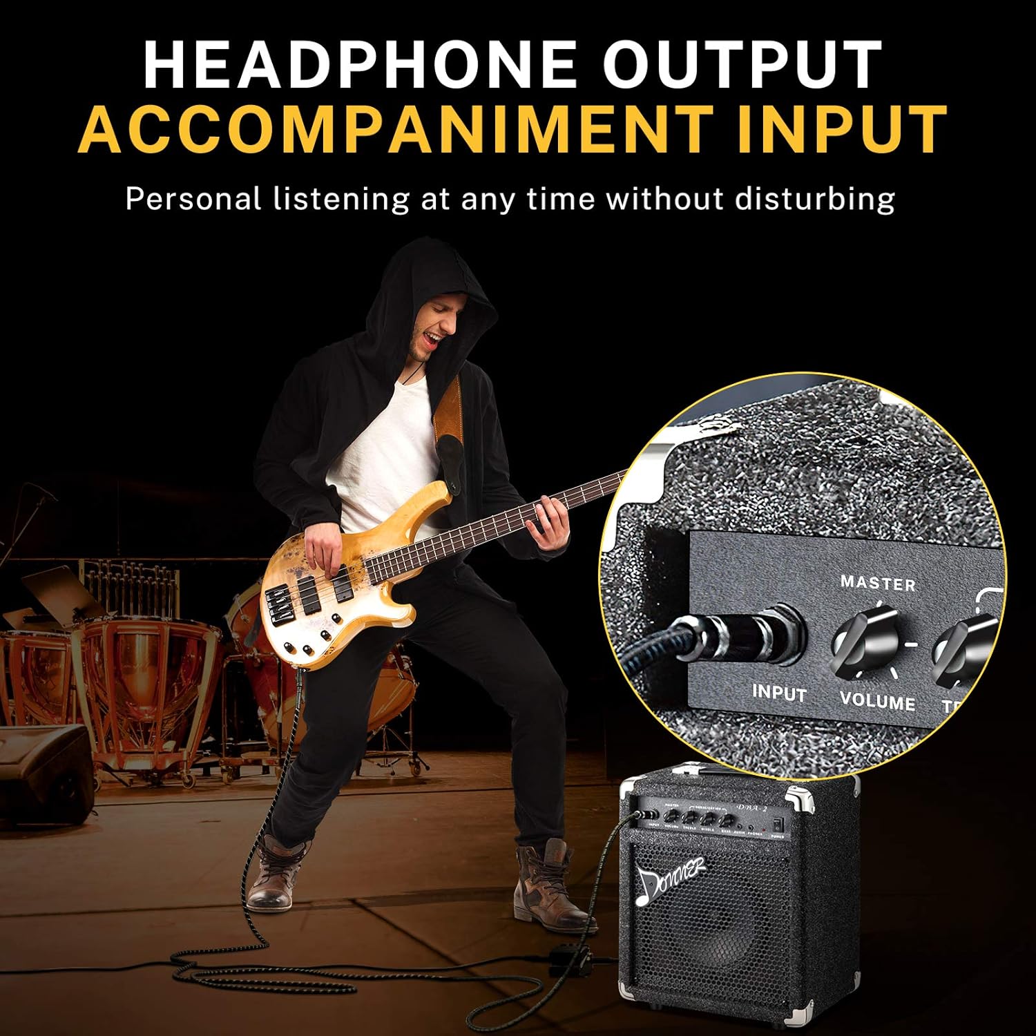 Donner Bass Amp 15W Bass Guitar Amplifier DBA-1 Electric Practice Bass Combo AMP with Cable