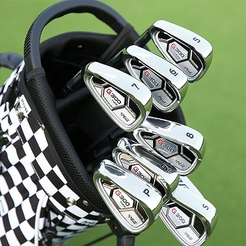PGM Men's Complete Golf Club Sets - 12 Pieces - 3 Wood (#1,3,5), 1 Hybrid (#4H), 6 Irons(#5,6,7,8,9,PW), 1 Sand Wedge (55°), 1 Putter - Golf Stand Bag - Titanium Club Head