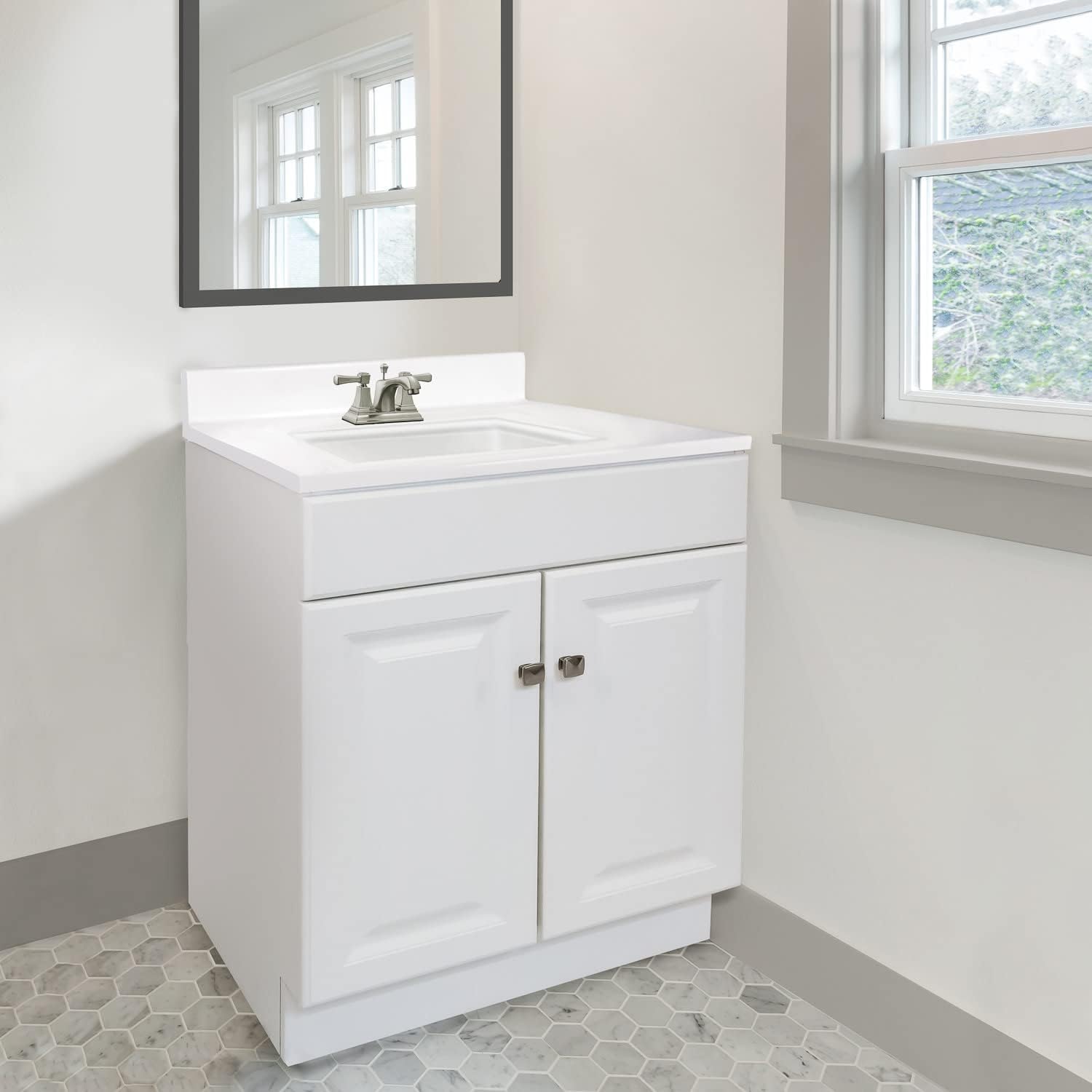 Design House 590877 Wyndham 2-Door Bathroom Cultured Marble 4" Centerset Camilla Vanity Top Unassembled, 31x22, White