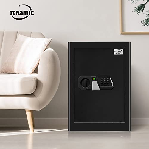 Tenamic Fireproof Safe Box 2.0 Cuft Electronic Digital Security Box, Keypad Large Lock Box Cabinet Safes with Internal Light, Solid Alloy Steel Office Hotel Home Safe with 2 Passwords, Black