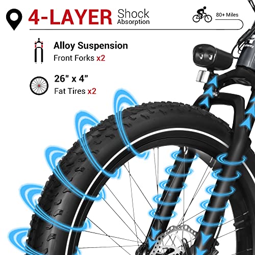 Himiway Zebra D5 26"x4" Electric Bike, 80Miles Range 48V 20Ah Battery 750W Ebike, 400LBS Payload, 25MPH, 7 Speed