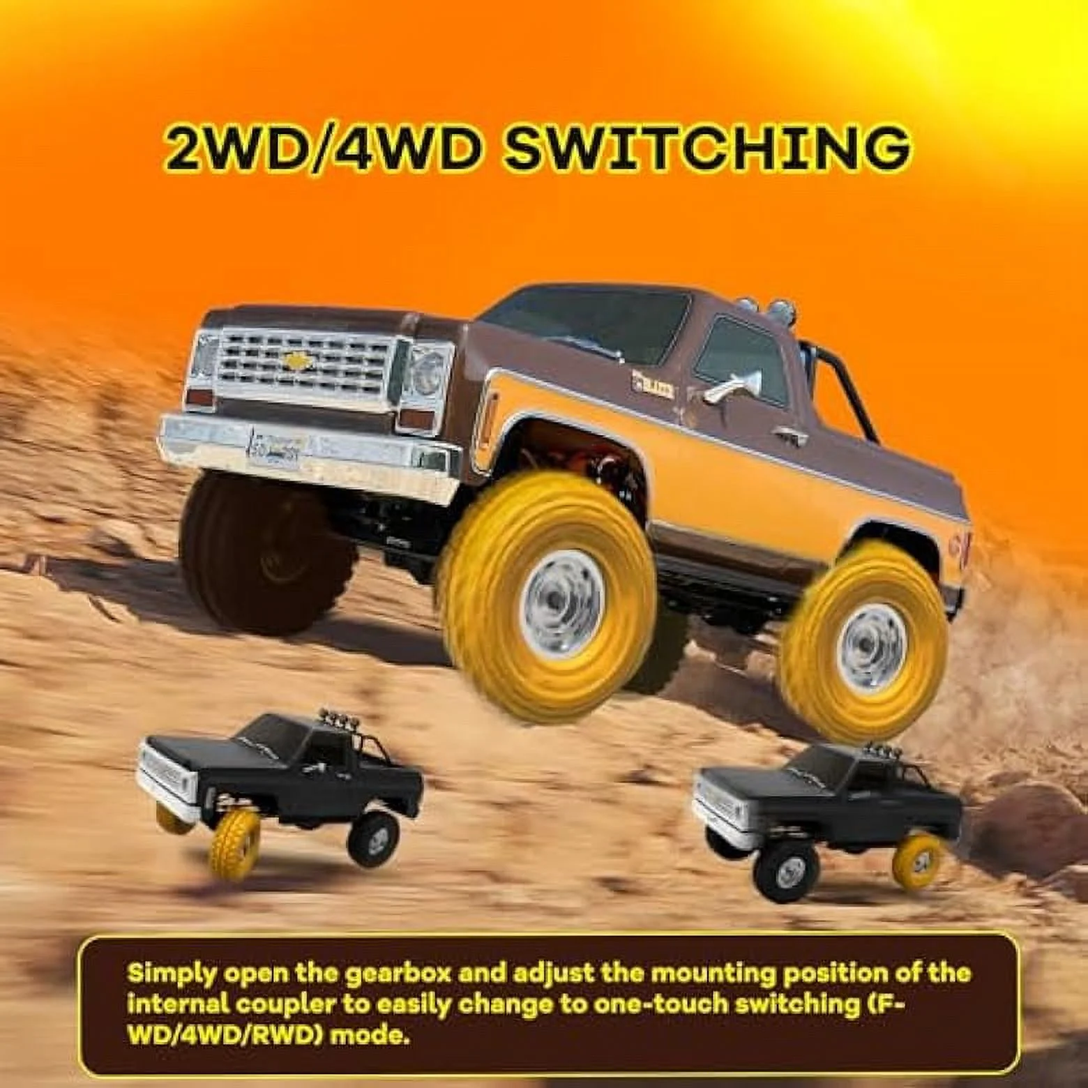 FMS 1/10 RC Crawler FCX10 Chevy K5 Blazer Officially Licensed, RC Pick Up Truck & SUV, 2.4GHZ 11CH Remote Control Car with Two-Speed Transmission, Front and Rear Differentials, Without Battery, Black