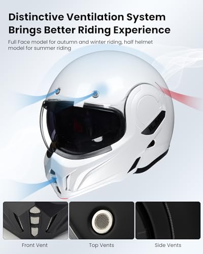 ILM Vintage Full Face Modular Motorcycle Helmet for Adults Men ATV UTV Snowmobile with 180° Reversible Chin Guard DOT Model-B707(Matte Black, L)