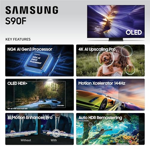 Samsung 55-Inch Class OLED S90F 4K Smart TV (2025 Model) NQ4 AI Gen3 Processor, 4K AI Upscaling Pro, OLED HDR +, Motion Xcelerator 144Hz, Samsung Vision AI, Alexa Built-in