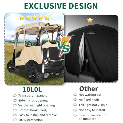 10L0L Golf Cart Enclosure fit for 2 Passenger Club Car Precedent Waterproof Windproof Portable Transparent Golf Cart Cover Storage Driving 4 Sided Enclosure
