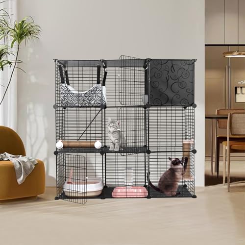 4-Tier Cat Cage with Storage Cubes, Large Cat Cages Indoor with Litter Box, DIY Metal Wire Cat Enclosure Playpen Kennels Crate Catio with Hammock, Cat Bed, Scratcher, Bowl for 1-3 Cats