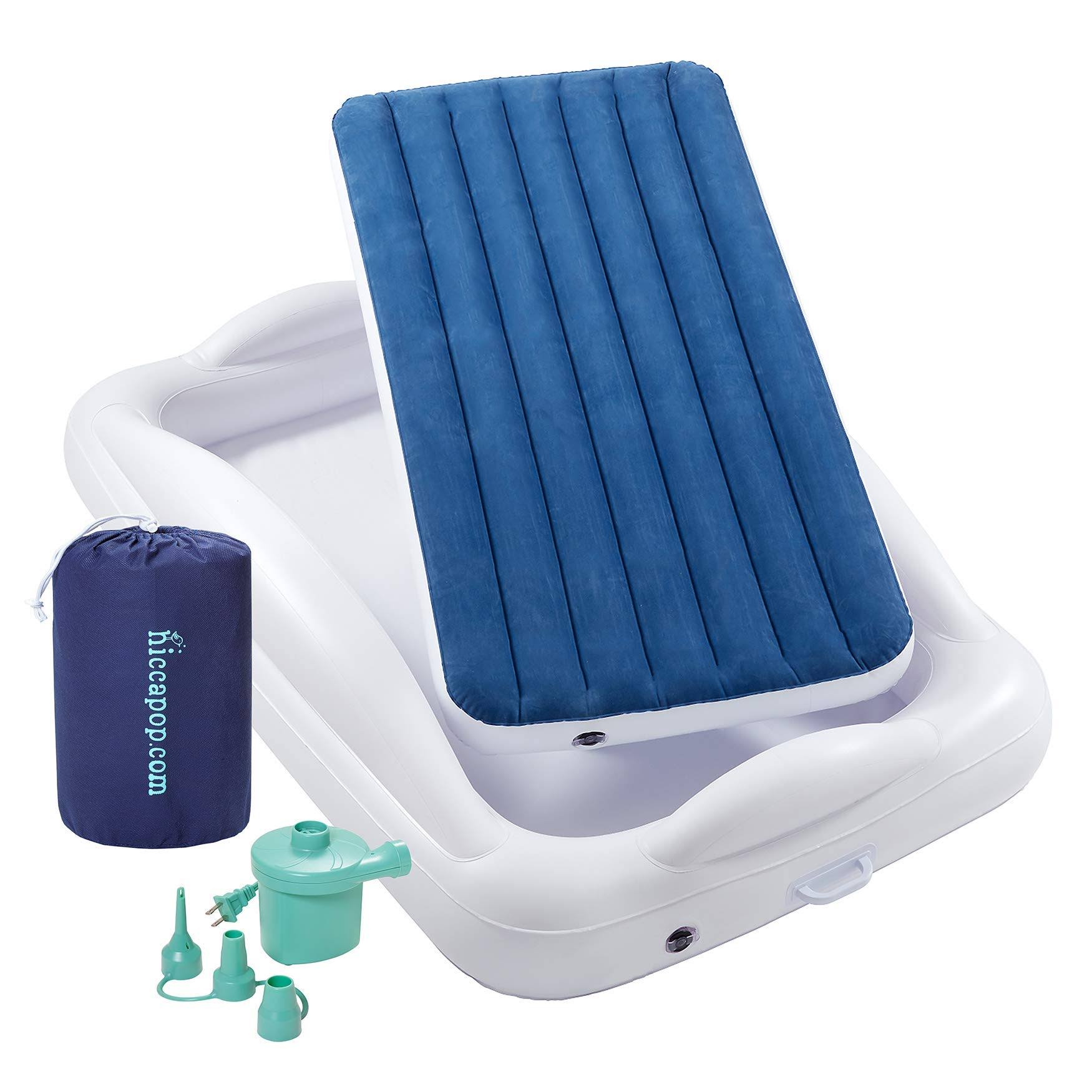 Hiccapop Inflatable Toddler Travel Bed with Safety Bumpers | Portable Blow Up Mattress for Kids |