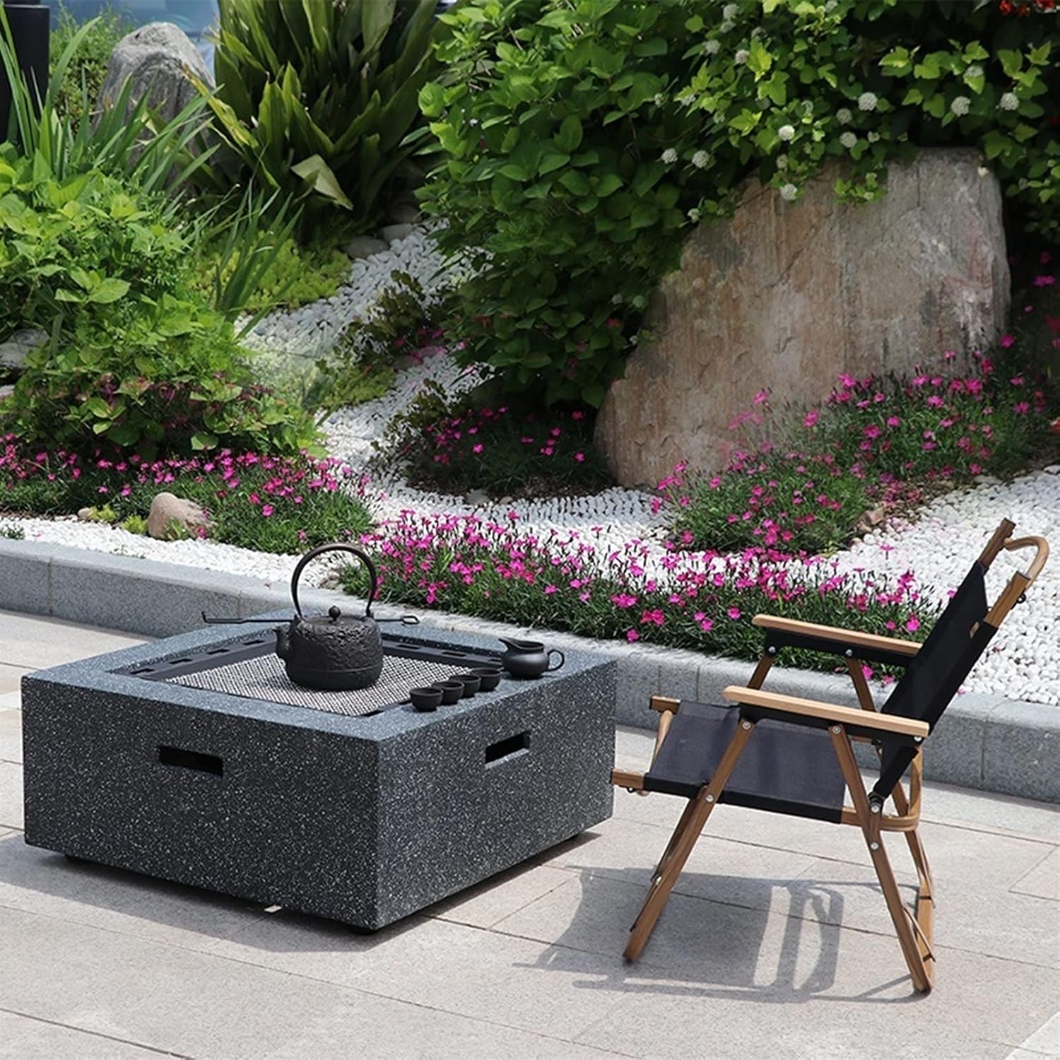 Outdoor Fire Pit Garden Wood-Burning Fire Pit BBQ Table, Outdoor Backyard Patio Fireplace Fire Bowl, with Sparkle Screen Cover and Poker