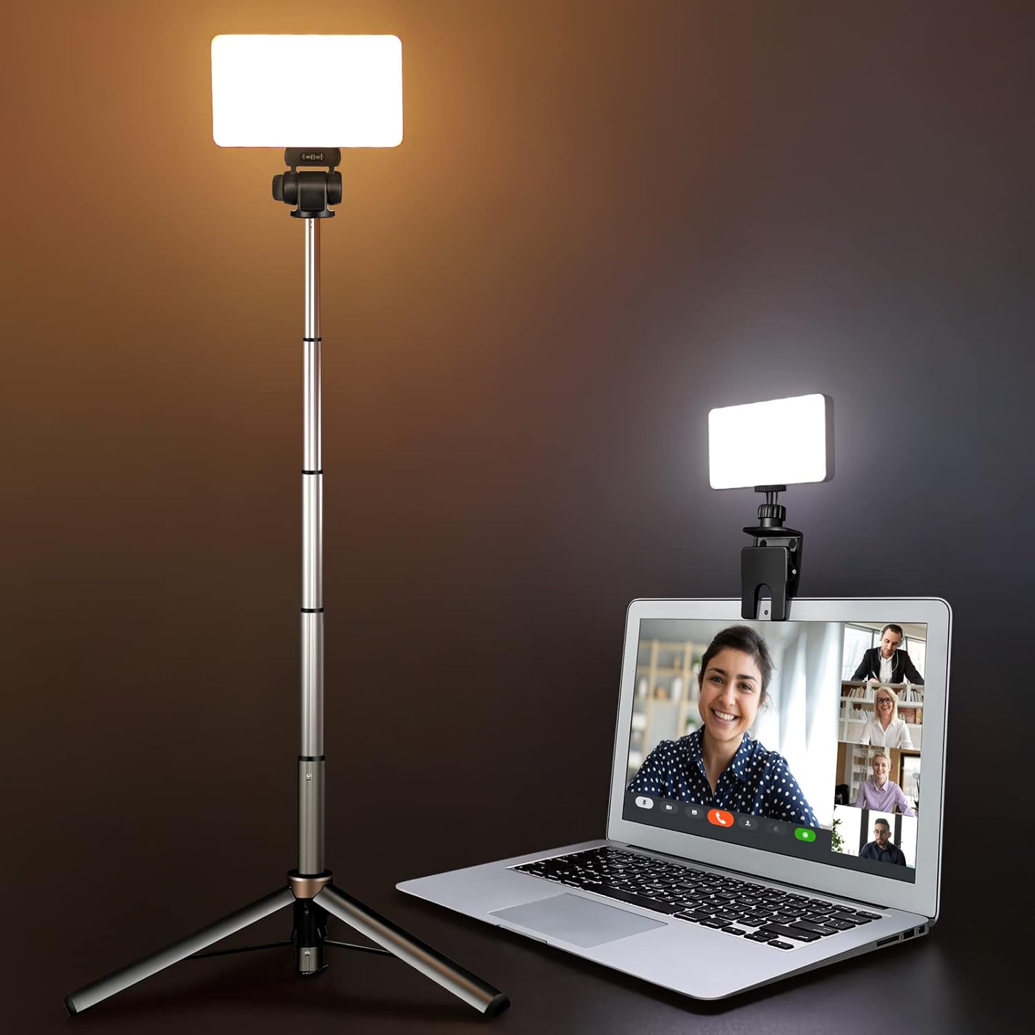 Video Conference Light,CRTBETLIF Video Lighting for Laptop Computer,Webcam Light Zoom,Live Streaming Light Adjustable Tripod,DSLR Camera Light,Remote Meetings Pack of 2