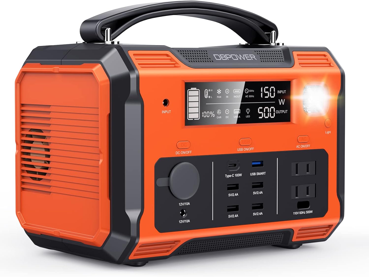 DBPOWER Portable Power Station 505Wh 500W (Peak 1000W) Outdoor Generator Mobile Lithium Battery Pack with 110V AC Outlet (Solar Panel Not Included) SOS LED for Road Trip Camping Outdoor Adventure