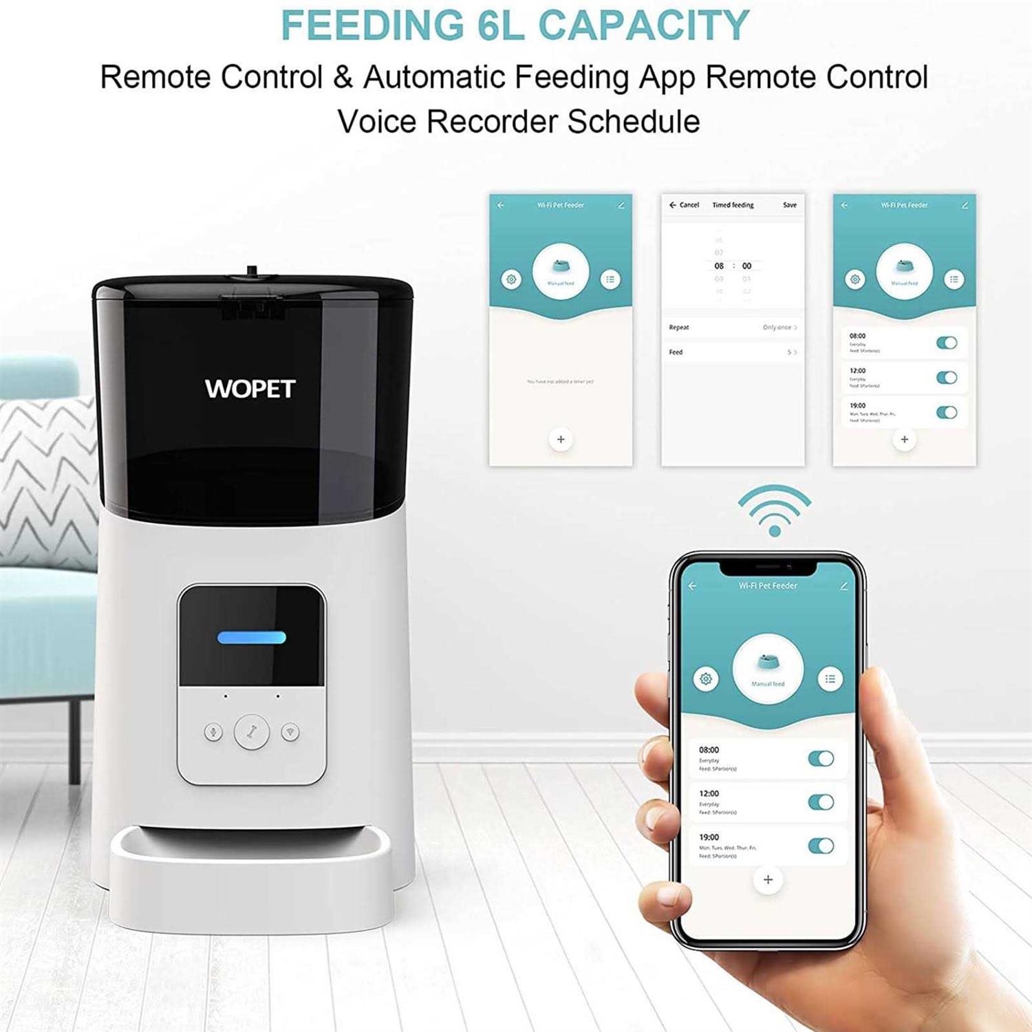 Wopet Automatic Dog Feeders, Wi-Fi Enabled Smart Cat Feeders, Cat Food Dispenser, Distribution Alarms and Voice Recorder Up to 15 Meals per Day - Pet Supplies online store