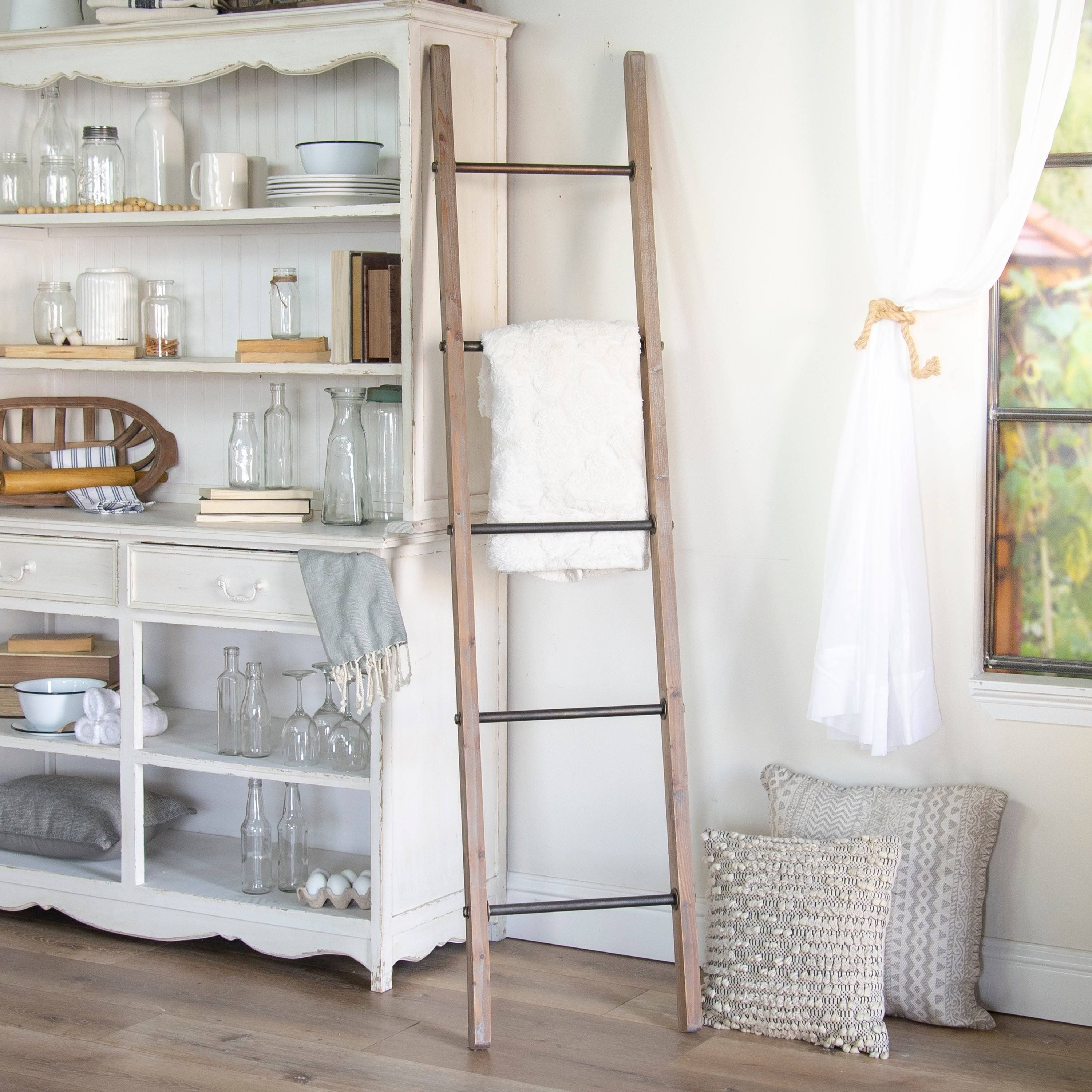 American Mercantile Wooden Ladder 72 in. Wall Decor, Brown