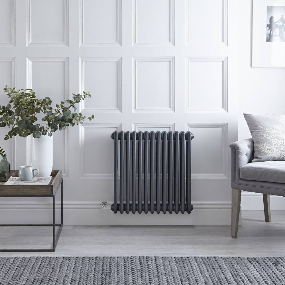Hudson Reed Regent - Cast Iron Electric Radiator - 24x22 x 23x22 - Horizontal European Design - Anthracite