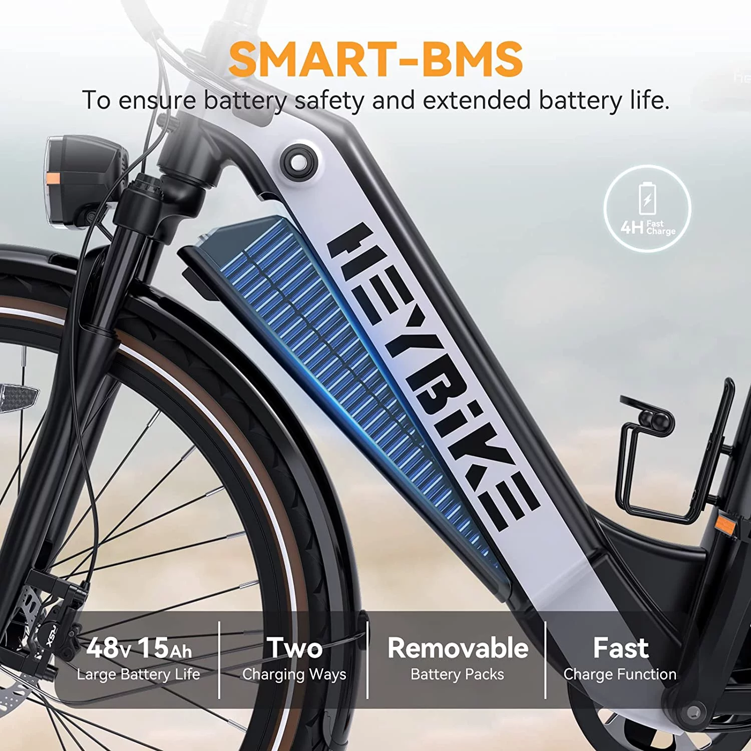 Heybike Cityrun 500W Electric Bike for Adults, 26" Electric Hybrid Bicycle City Ebike with 48V 15Ah Removable Battery, Step-Thru Electric Commuter Bike with APP Control, Black