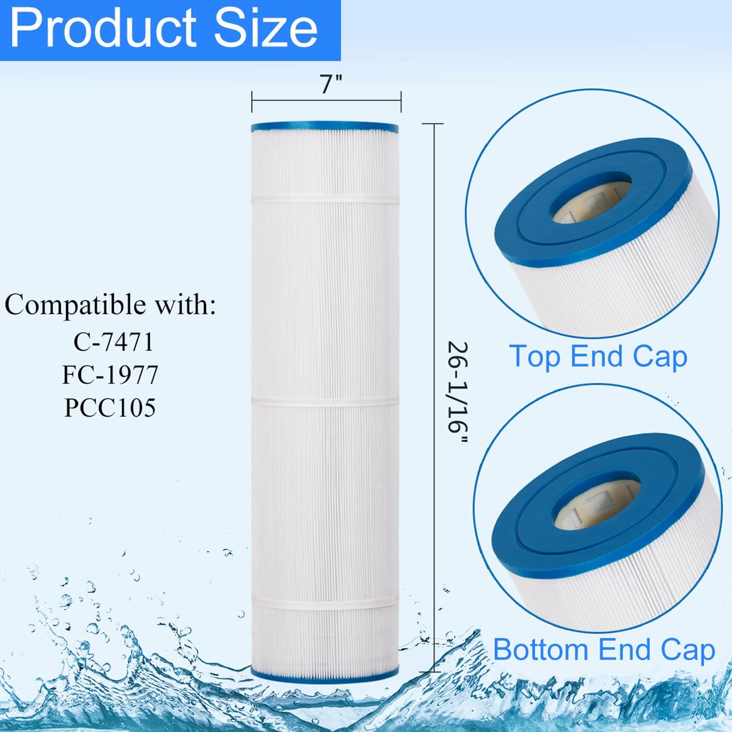 C-7471 Swimming Pool Filter Replaces for PCC105, Pentair CCP420, PCC105-PAK4, 178584, 817-0106, 160301, R173576, Filbur FC-1977, Darlly 71053 105 Sq.Ft Filter Cartridge, Pack of 4