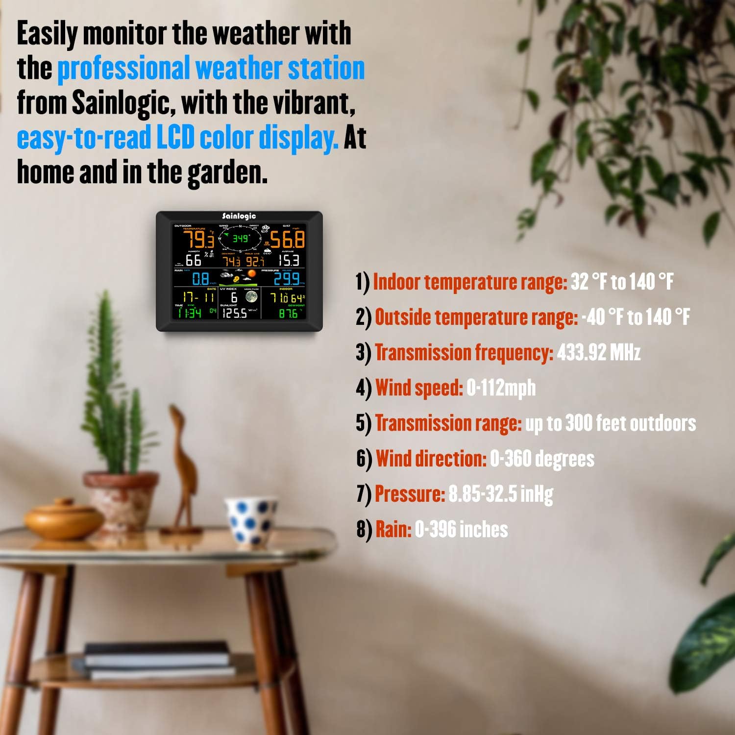 Sainlogic Professional WiFi Weather Station, Internet Wireless Weather Station W/ Outdoor Sensor, Rain Gauge, Weather Forecast, Wind Gauge, Wunderground (Black)