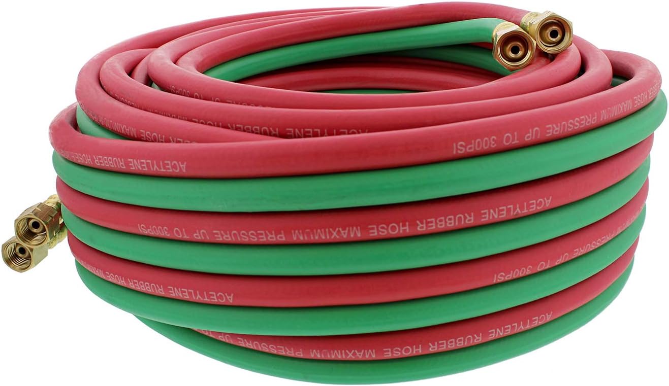 ABN Oxygen Acetylene Hose 1/4 Inch B Fittings Twin Welding Hose Oxy Acetylene Torch Hose Cutting Torch Hoses, 25 Foot