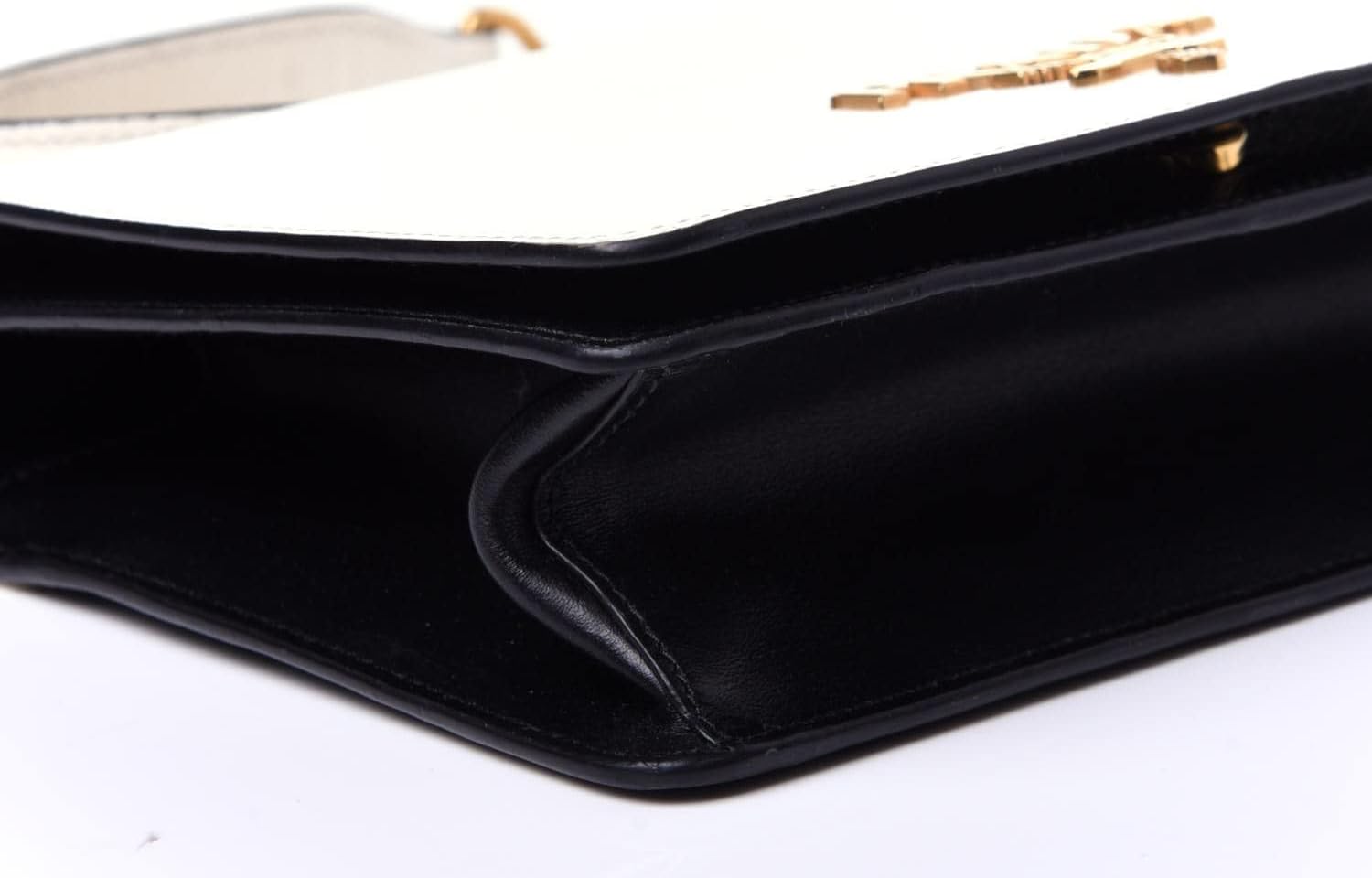Prada Bianco White Black Saffiano Leather Chain Crossbody Bag 1BD133