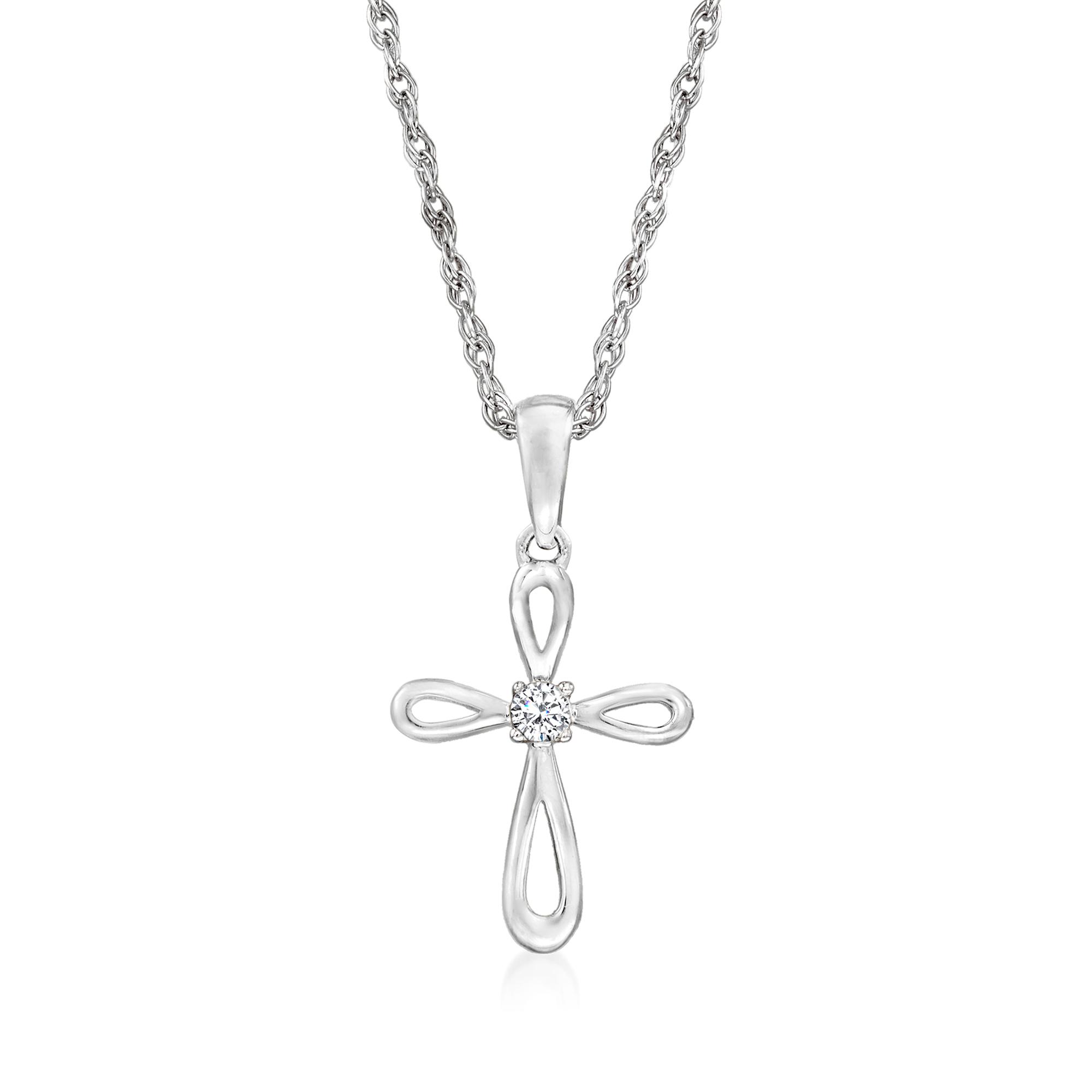 Ross-Simons 14kt White Gold Cross Pendant Necklace With Diamond Accent, Women's, Adult