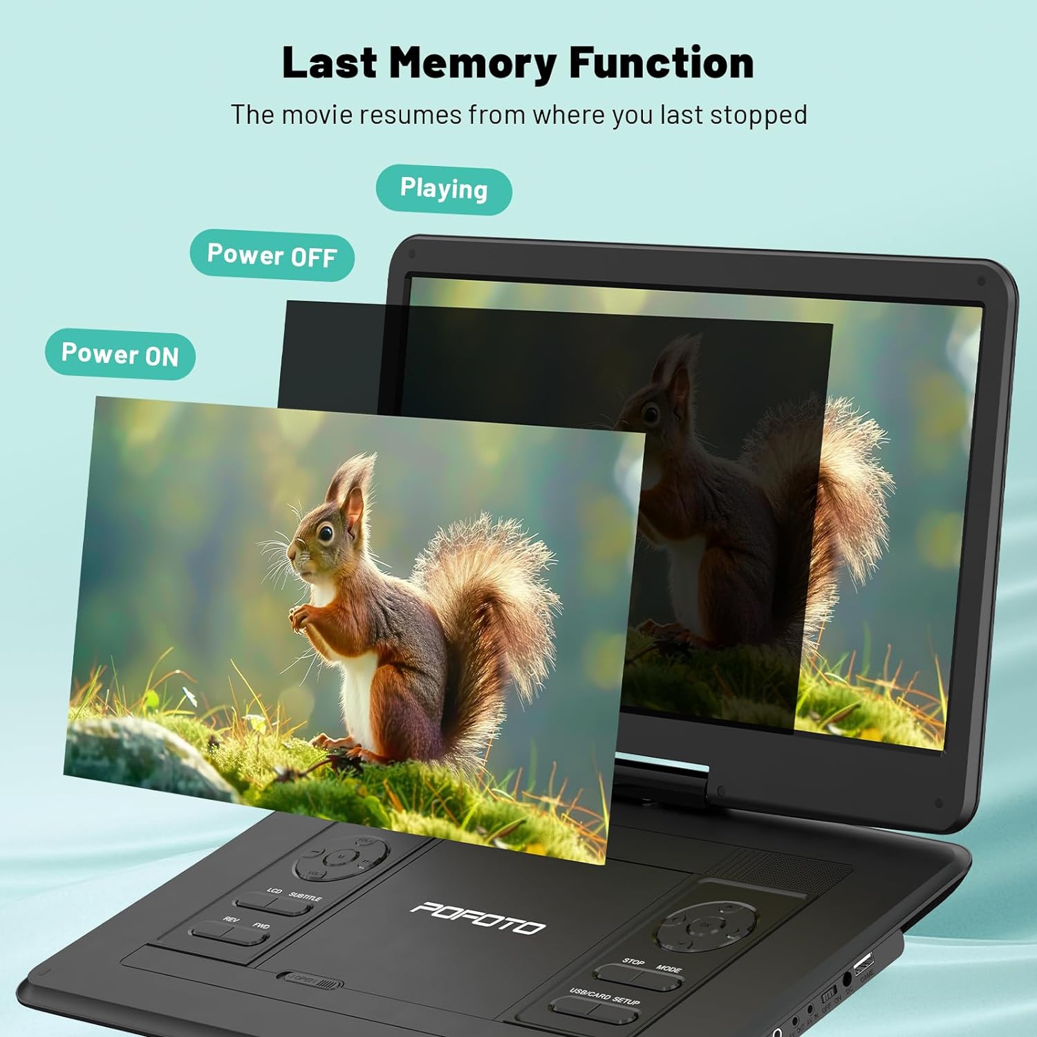 17.5” Portable DVD Player with 15.6” Large HD Screen, 6 Hours Rechargeable Battery, Dual Speakers, Region Free, Remote Control, Support Multiple Disc Formats Sync TV, USB/SD, Black