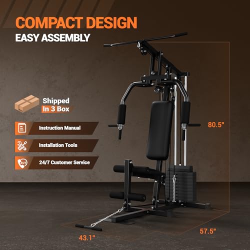 Home Gym Equipment, Multifunctional Home Gym Machine, Workout Station with Weight Stack Machine, Exercise Equipment for Full Body Traning with Pulley System