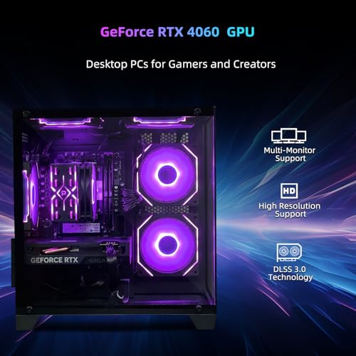 Gaming PC Desktop, Intel Core i5 14400F, RTX 4060, 32GB RAM, 1TB SSD, ARGB Fan, Tower Computer for Gaming and Office