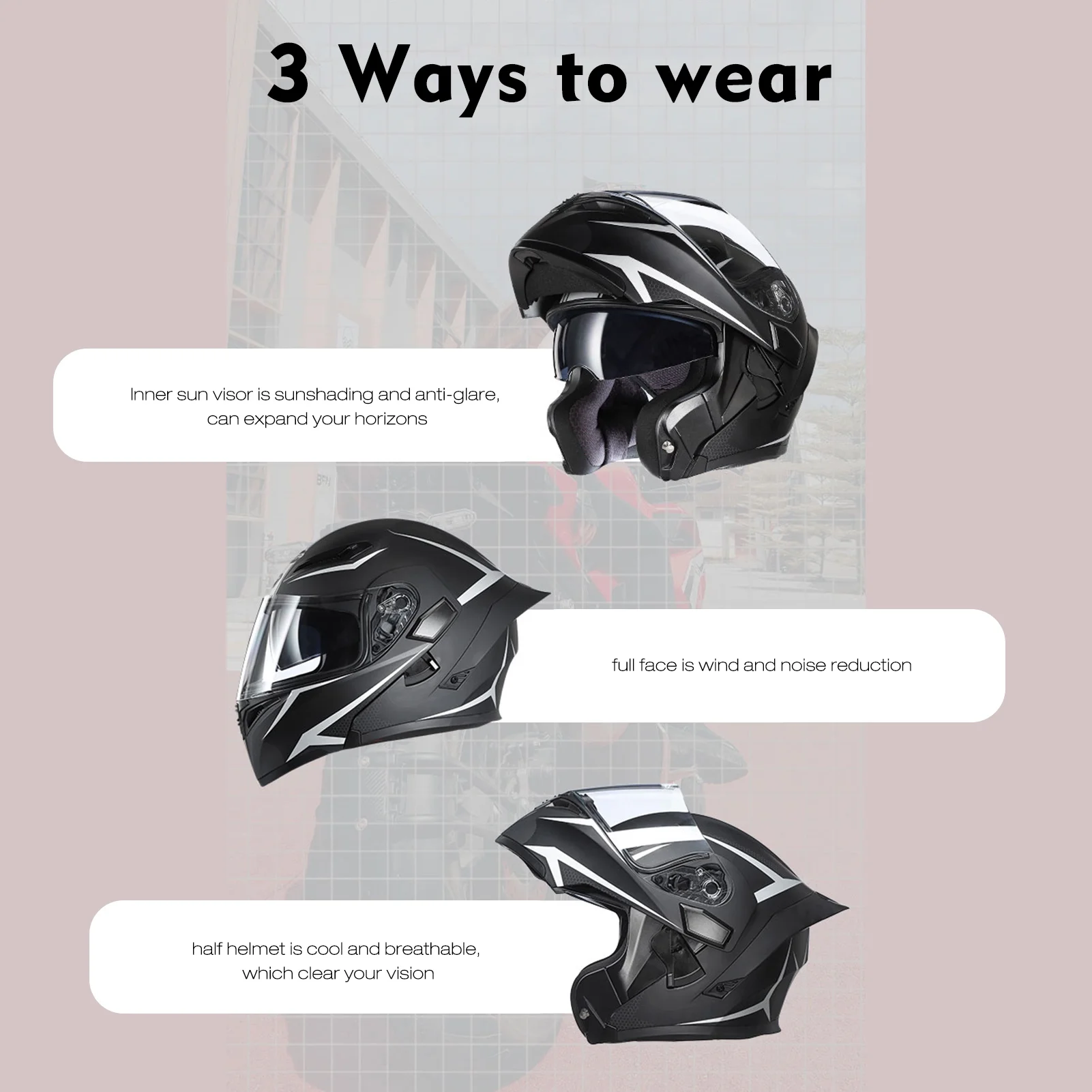 Motorcycle Helmet Unisex Adult Cool Rider Equipment Four Seasons New Street Touring Motorbike Helmet Dual Visor Flip up Full Face Helmet with Space XL Style3