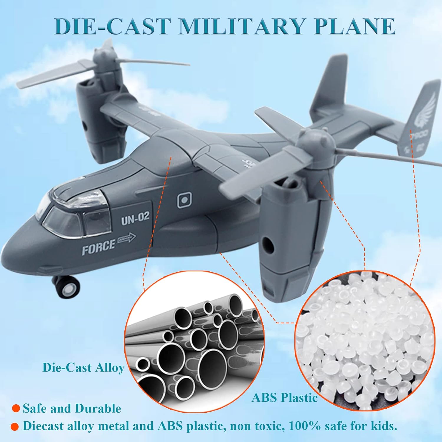 OTONOPI Military Helicopter Toy Marines Force Plane Model Military Transport Aircraft Fighter Jet Die-Cast Metal Pull Back Airplanes with Lights and Sounds for Kids or Collection Pack of 2