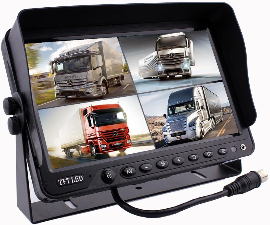 Camnex Backup Rear View Car Truck Camera & Monitor Safety System, 9 inch Digital Quad Splip Screen Monitor, Side View Camera, for Motorhome Truck Van Caravan Trailer Camper Bus RV Combine Harvester