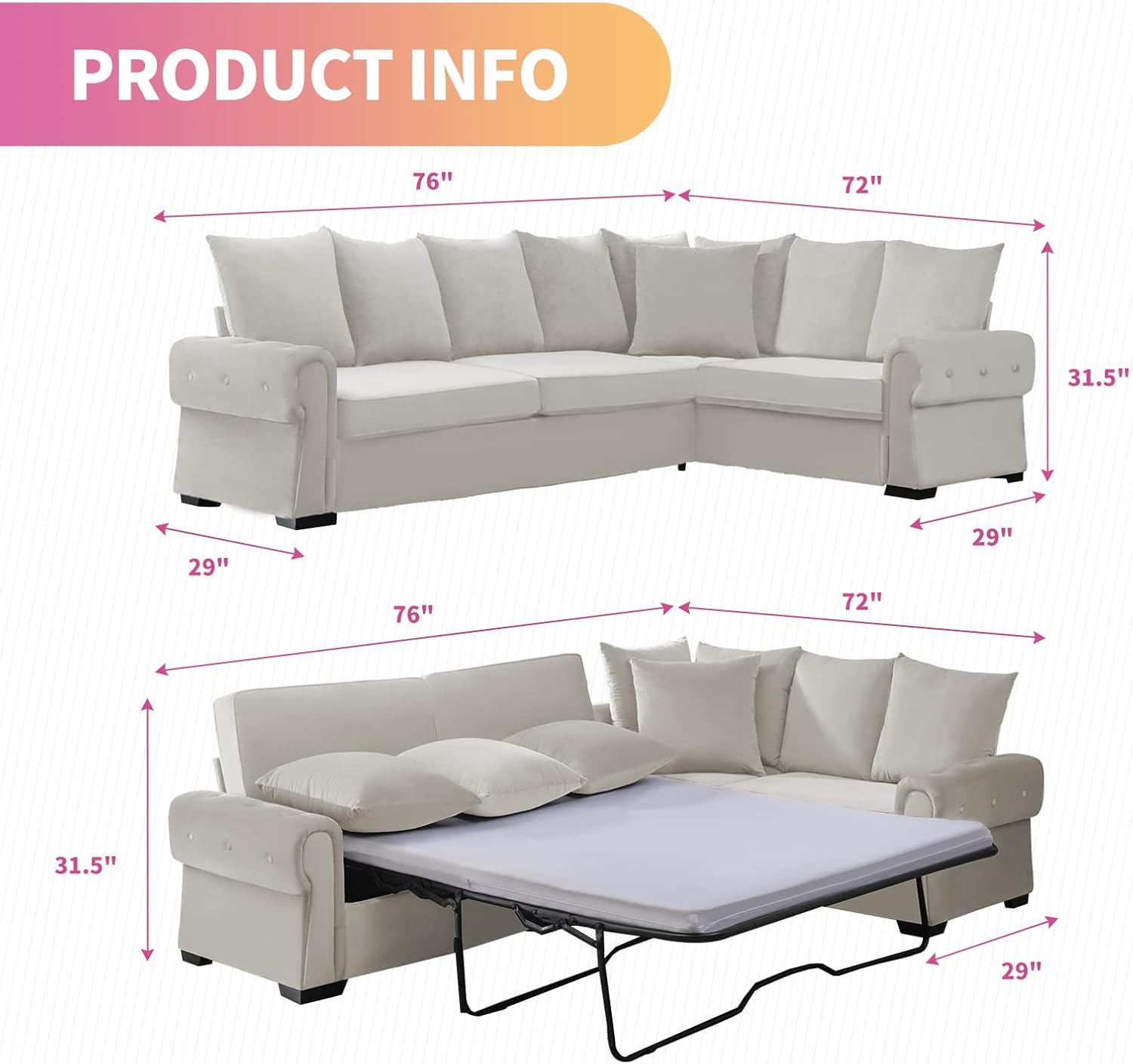 Mixoy Pull Out Sofa Bed, 2 in 1 Sleeper Sofa with Folding Foam Mattress, Multifunctional Pull Out Couch for Small Spaces, Living Room & Apartments, Beige