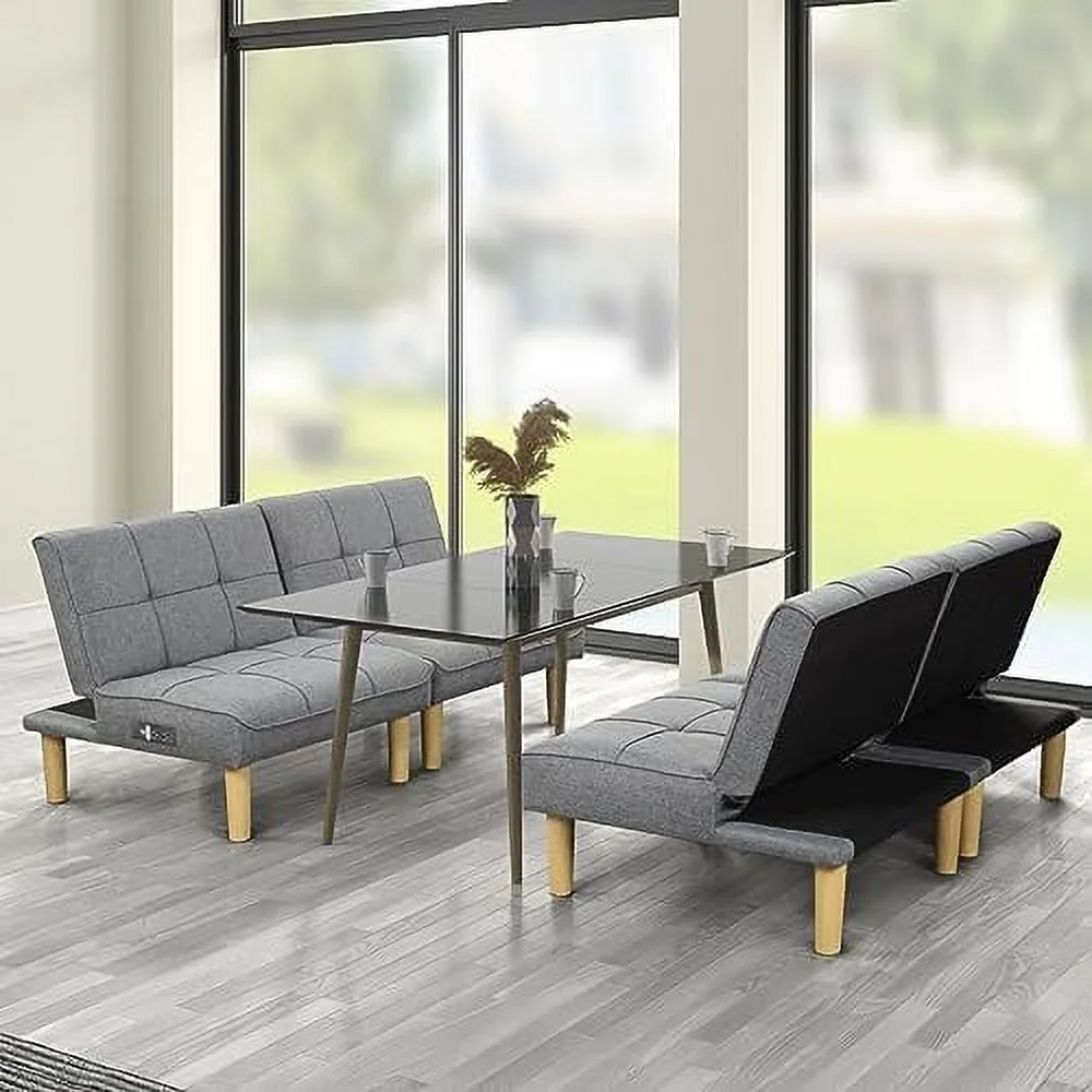 GEROBOOM Comfy Futon Sofa Couch Convertible 2 Seater Couch with USB Port  Armless Love Seat with Adjustable Backrest  Modern Mini Sofa 2 Pcs for Living Room Office Small Space  305DR1-DR1
