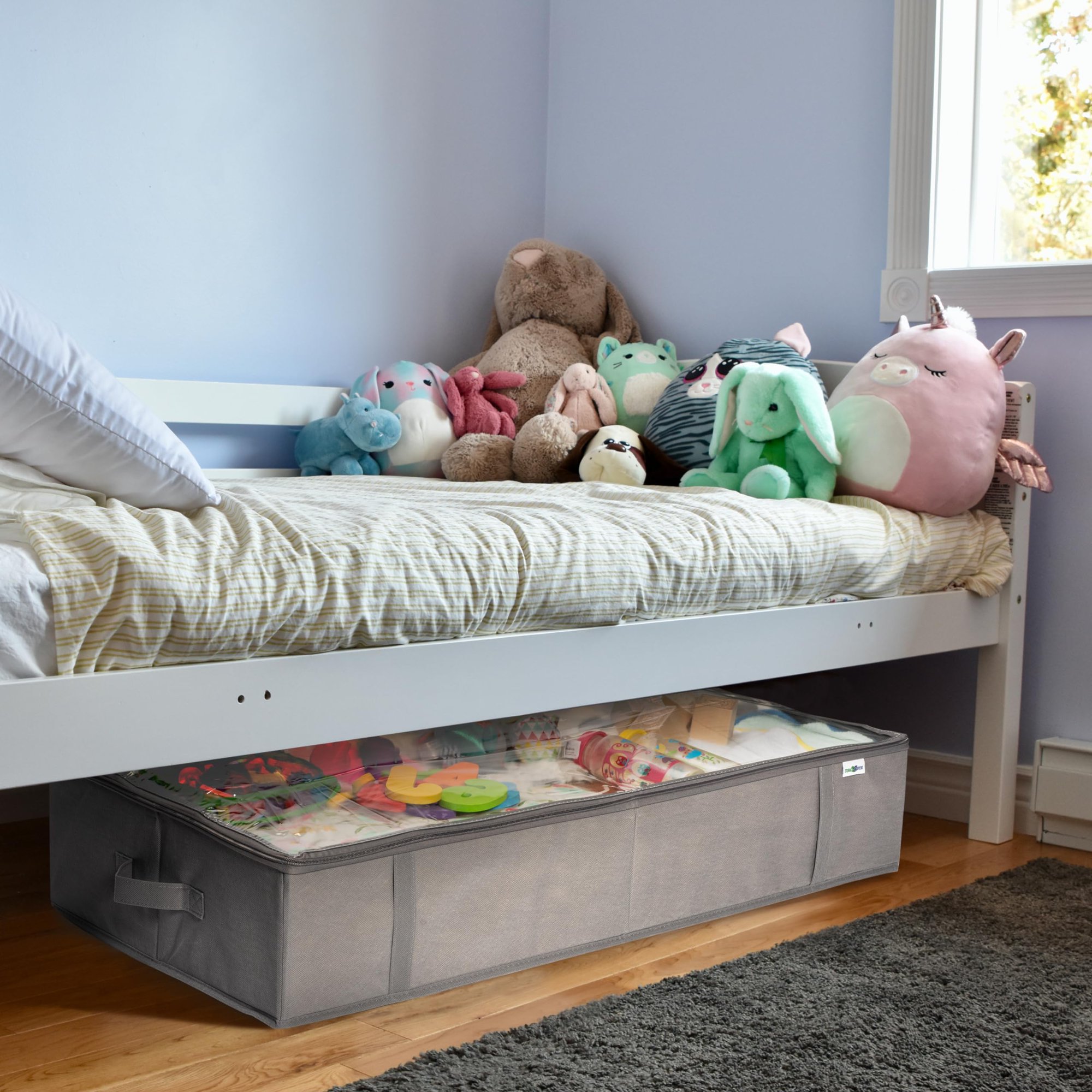 Dust proof under bed storage containers, large capacity closet organizers, ideal for clothes, toys, bedding, bedroom storage solution, gray, 4 pack