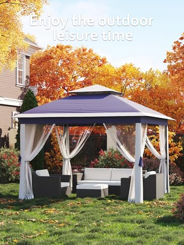 11x11 Pop Up Gazebo Tent with Mosquito Netting, Outdoor Canopy Shelter Easy Setup, Water & UV Resistant - Khaki